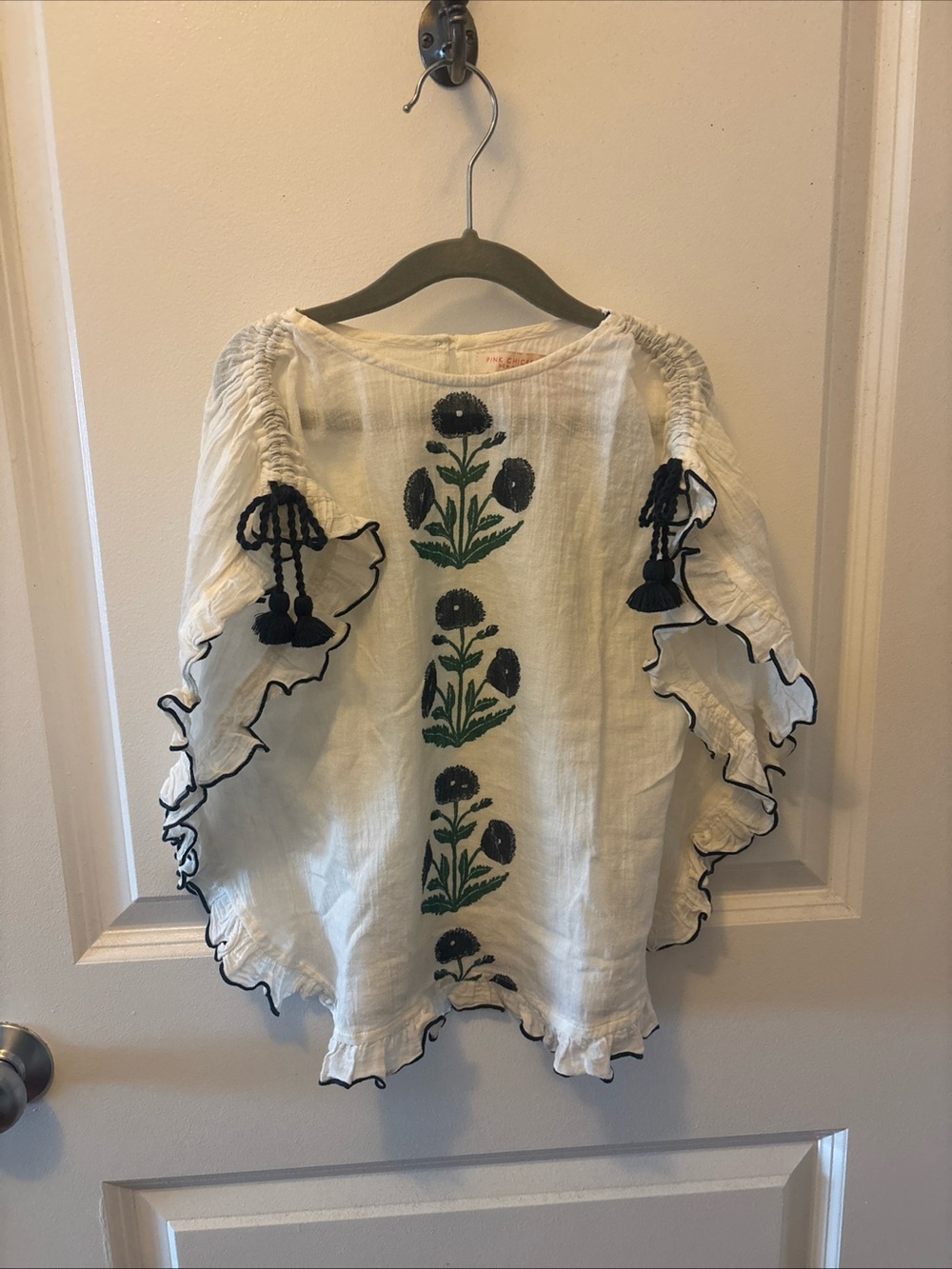 PINK CHICKEN WHITE BLUE RUFFLE FLORAL KAFTAN DRESS COVER UP SWIM
